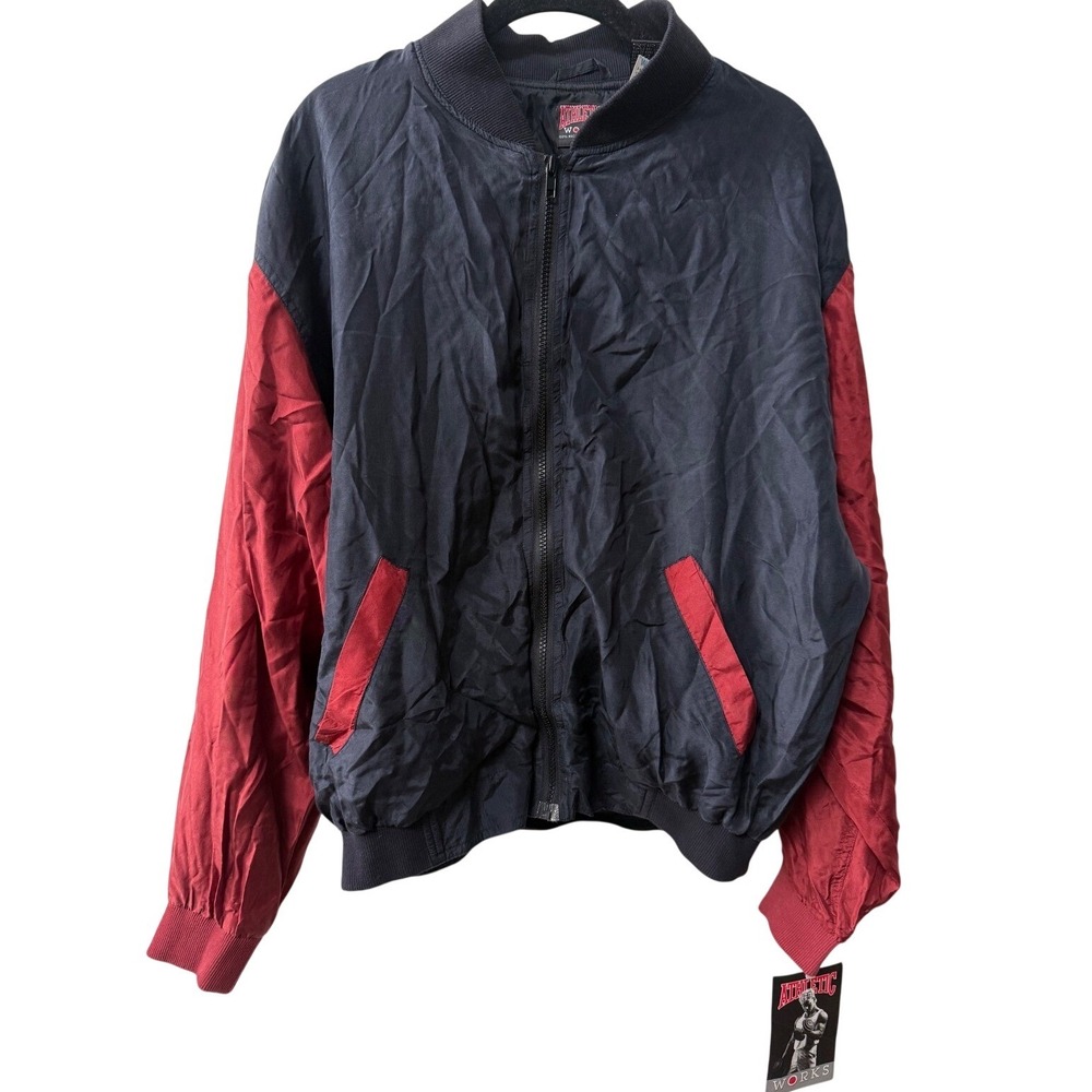Athletic Works Silk Windbreaker Jacket Black Red Size S Vintage 90s Deadstock